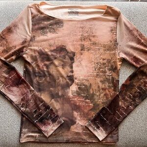 Artistic Print Long Sleeve Blouse - Brown